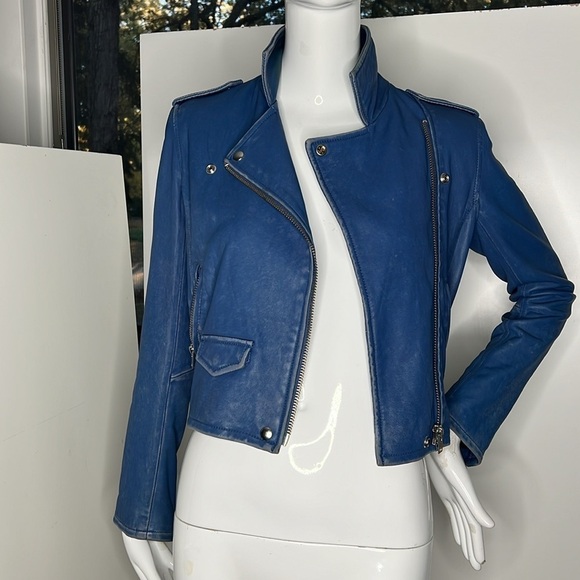 IRO ASHVILLE SZ 36 / US 4 LAMB LEATHER JACKET BLUE DENIM - Picture 5 of 16